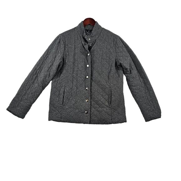 Lands' End Womens Jacket Snap Front Long‎ Sleeves Quilted Pockets Gray M 10/12 - Picture 1 of 12